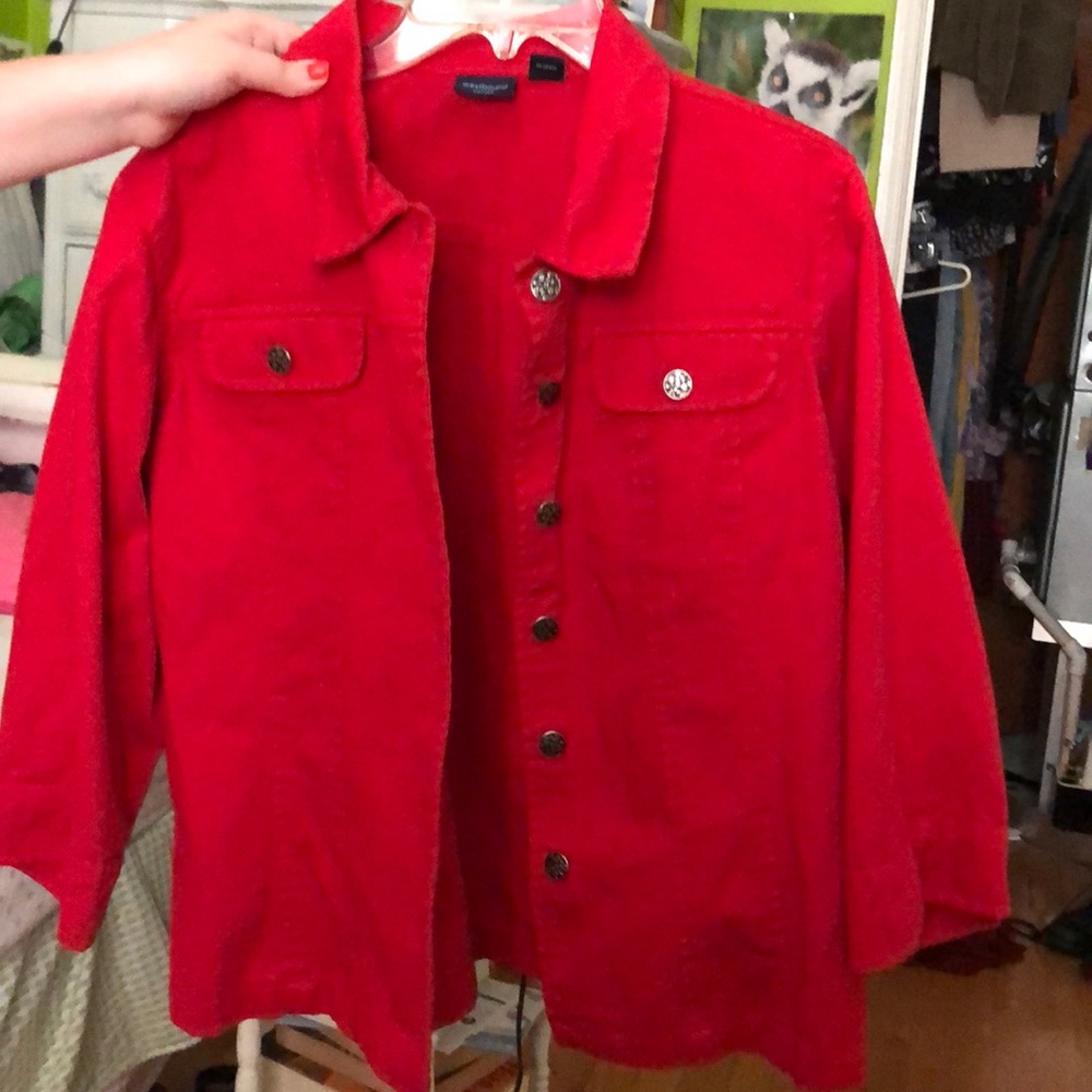 Red denim jacket